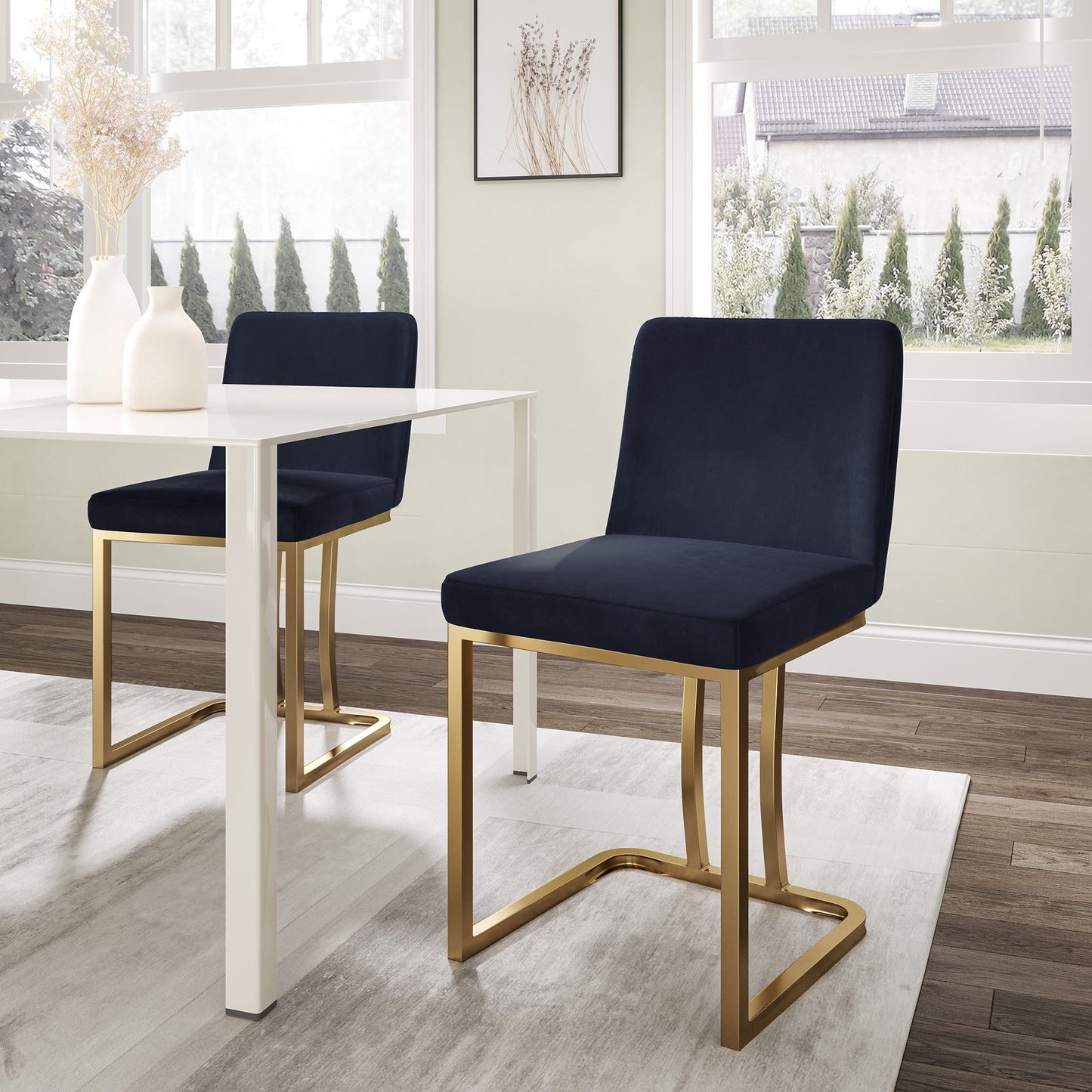BELLEZE 19 Inch Upholstered Dining Chairs Set of 2, Velvet Kitchen Chairs Armless Dining Chairs with Gold Metal Frame, Modern Dining Chairs for Home and Restaurant - Hutton (Black)