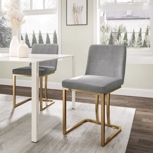BELLEZE 19 Inch Upholstered Dining Chairs Set of 2, Velvet Kitchen Chairs Armless Dining Chairs with Gold Metal Frame, Modern Dining Chairs for Home and Restaurant - Hutton (Grey)