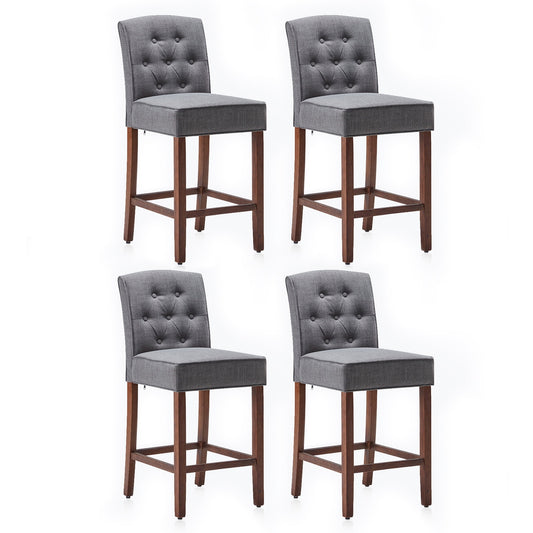 BELLEZE Counter Height Bar Stools for Kitchen Island Set of 4, Modern Counter Stools Button Tufted Upholstered Barstools Island Chairs Farmhouse High Back Dining Room Chairs - Calila (Gray)