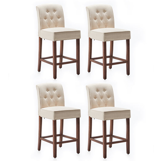 BELLEZE Counter Height Bar Stools for Kitchen Island Set of 4, Modern Counter Stools Button Tufted Upholstered Barstools Island Chairs Farmhouse High Back Dining Room Chairs - Calila (Natural)