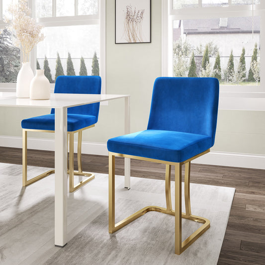 BELLEZE Dining Chair Upholstered Velvet Side Chairs with Gold Finish Metal Leg [Set of 1] - Hutton (Blue)