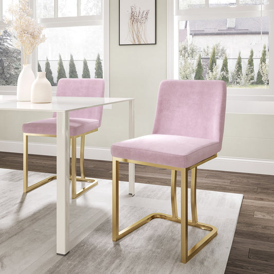 BELLEZE Dining Chair Upholstered Velvet Side Chairs with Gold Finish Metal Leg [Set of 1] - Hutton (Pink)