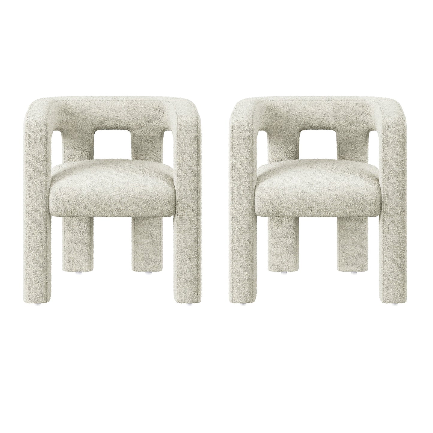 BELLEZE Modern Boucle Chairs Set of 2, Linen Dining Chairs with Barrel Sidearms and Back, Minimalist Upholstered Kitchen Armchairs for Dining Room - Lisbon (Cream)