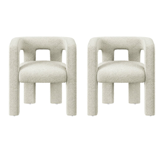 BELLEZE Modern Boucle Chairs Set of 2, Linen Dining Chairs with Barrel Sidearms and Back, Minimalist Upholstered Kitchen Armchairs for Dining Room - Lisbon (Cream)