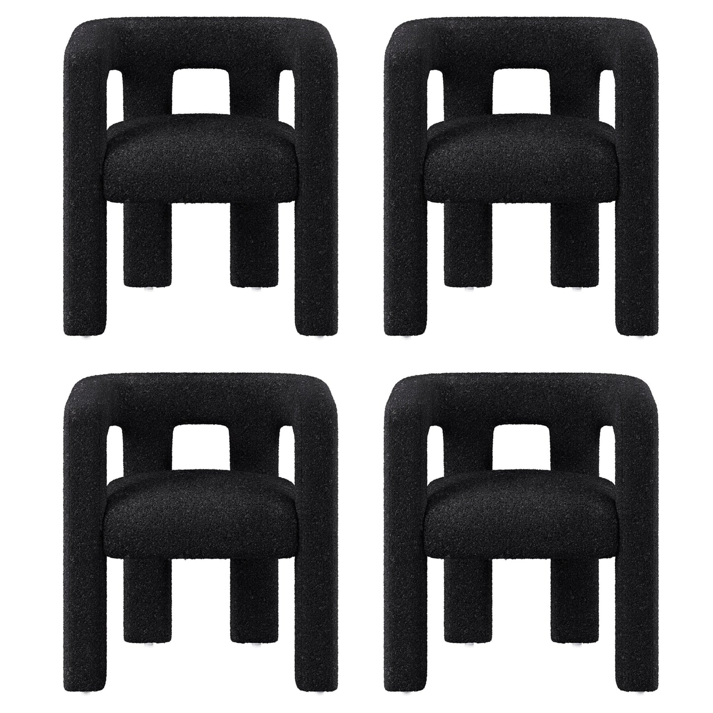 BELLEZE Modern Boucle Chairs Set of 4, Linen Dining Chairs with Barrel Sidearms and Back, Minimalist Upholstered Kitchen Armchairs for Dining Room - Lisbon (Black)