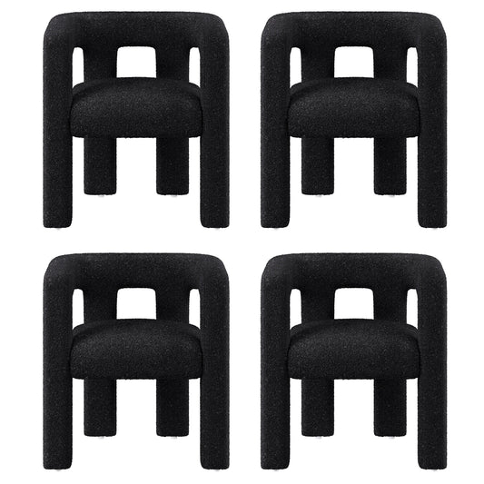 BELLEZE Modern Boucle Chairs Set of 4, Linen Dining Chairs with Barrel Sidearms and Back, Minimalist Upholstered Kitchen Armchairs for Dining Room - Lisbon (Black)
