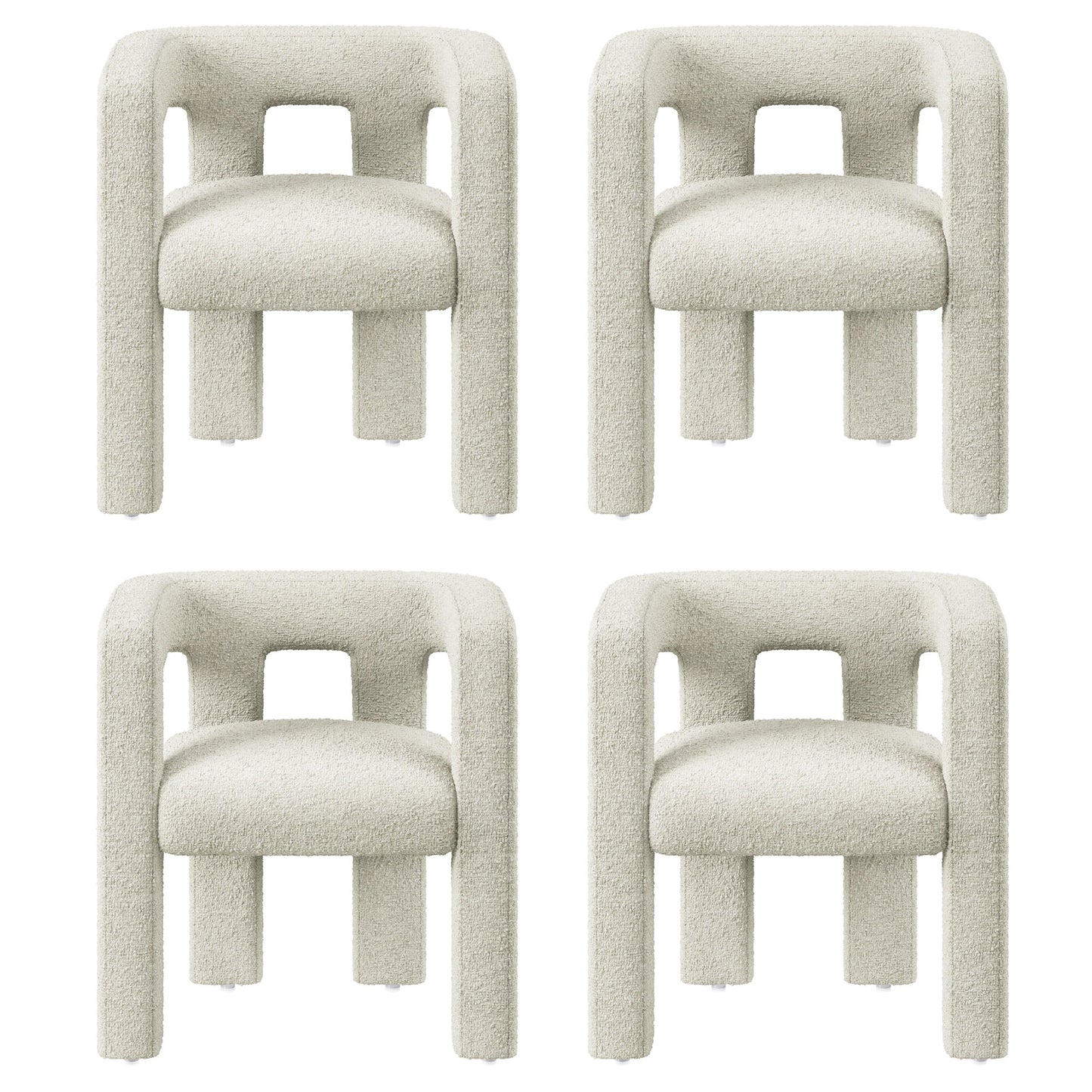 BELLEZE Modern Boucle Chairs Set of 4, Linen Dining Chairs with Barrel Sidearms and Back, Minimalist Upholstered Kitchen Armchairs for Dining Room - Lisbon (Cream)