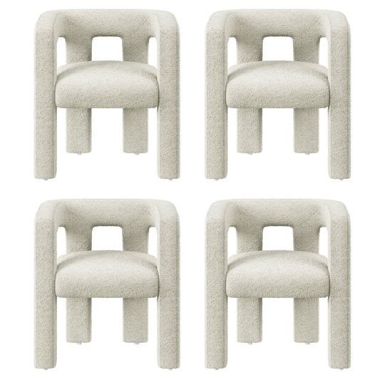 BELLEZE Modern Boucle Chairs Set of 4, Linen Dining Chairs with Barrel Sidearms and Back, Minimalist Upholstered Kitchen Armchairs for Dining Room - Lisbon (Cream)