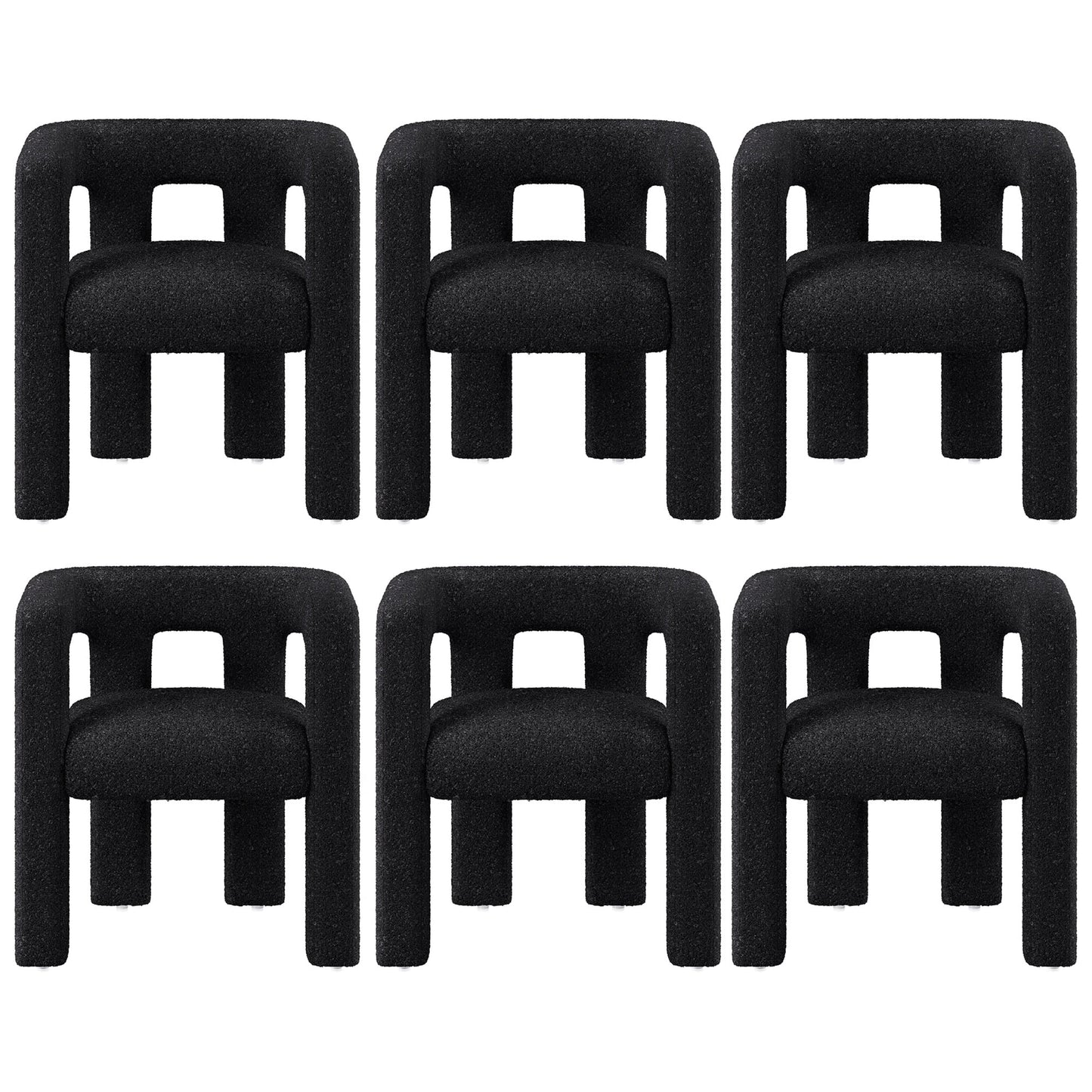 BELLEZE Modern Boucle Chairs Set of 6, Linen Dining Chairs with Barrel Sidearms and Back, Minimalist Upholstered Kitchen Armchairs for Dining Room - Lisbon (Black)