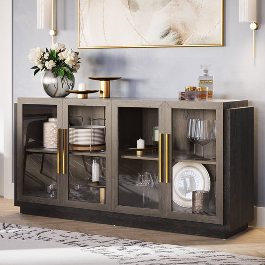 BELLEZE Sideboard, Modern Wood & Glass, Kitchen/Dining Room Furniture - Brixston, Brown