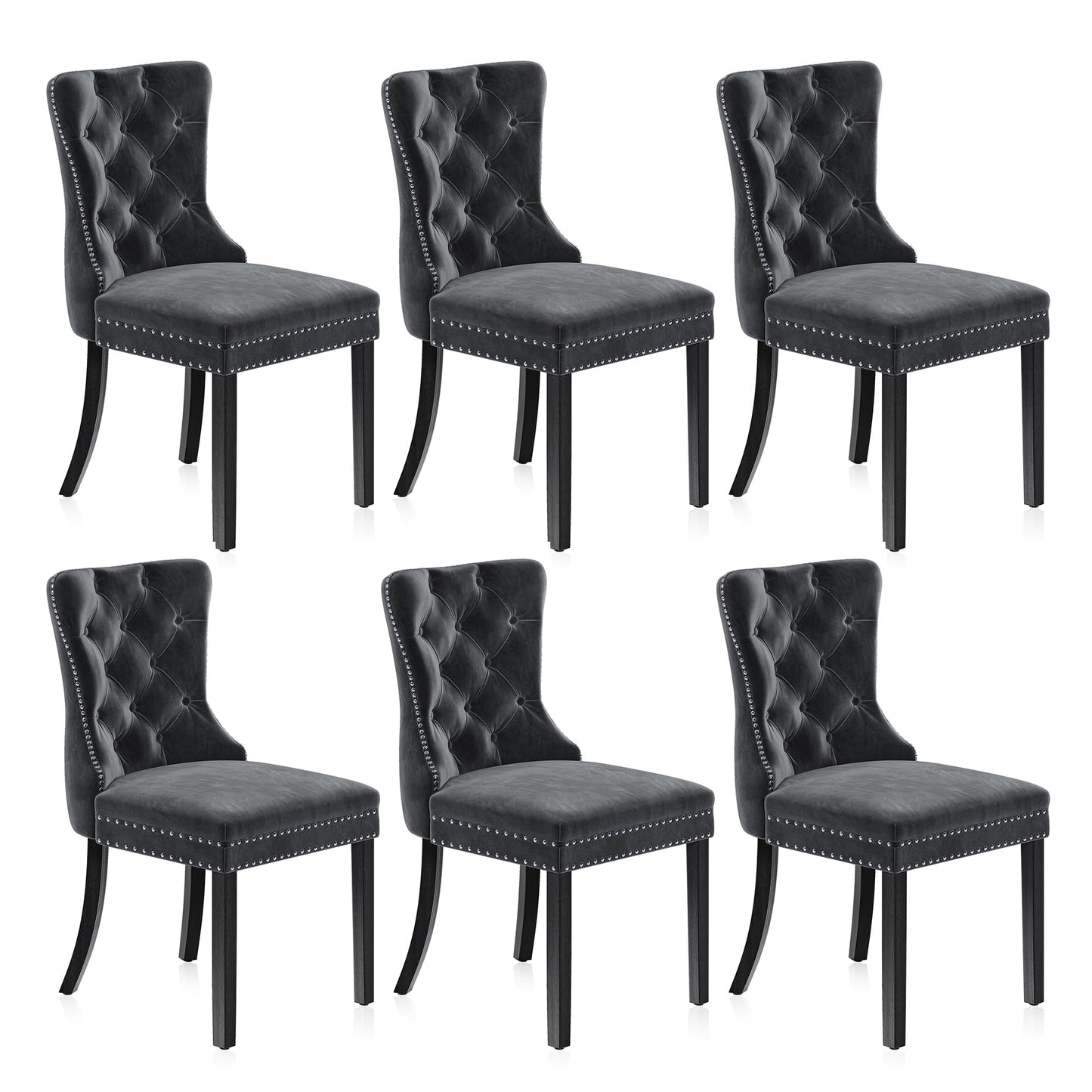 BELLEZE Upholstered Dining Chairs Set of 6, Velvet Luxury Dining Room Chairs with Button Back, Nailhead Trim, Pull-ring, Solid Wood Legs for Kitchen, Living Room, Restaurant - Chandler (Beige)