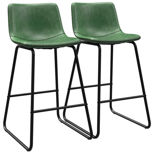YaFiti Bar Stools 26in Faux Leather Counter Height Barstools with Back Set of 2, Modern Counter Stools with Metal Legs and Footrest, Armless Chairs with Back for Kitchen Living Room Pub, Green