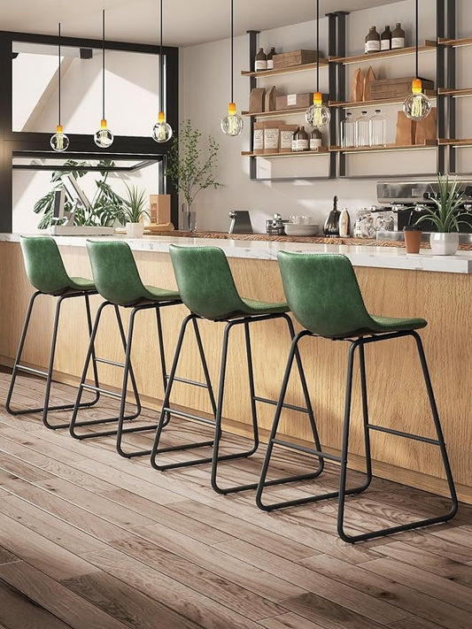 YaFiti Bar Stools 26in Faux Leather Counter Height Barstools with Back Set of 4, Modern Counter Stools with Metal Legs and Footrest, Armless Chairs with Back for Kitchen Living Room Pub, Green