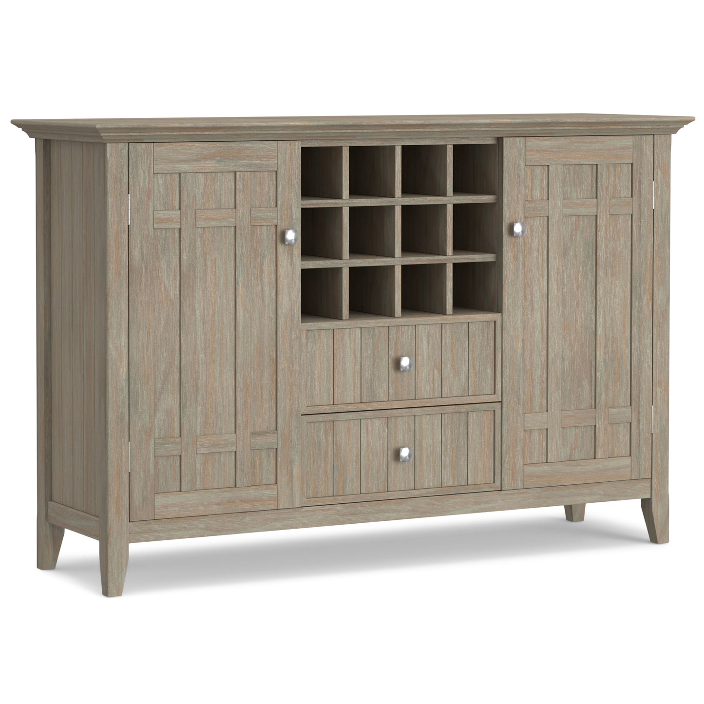 Simpli Home Bedford Wood 54in Transitional Sideboard Buffet and Wine Rack in Gray