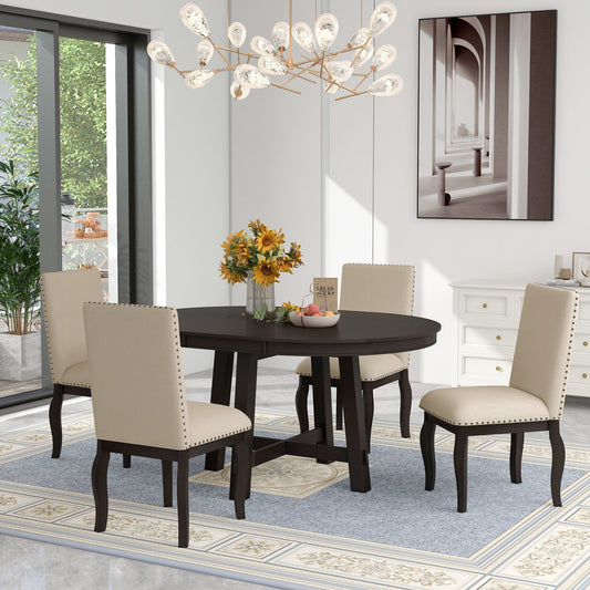 Bellemave 5-Piece Round Dining Table Set, Wood Farmhouse Extendable Dining Table and 4 Upholstered Dining Chairs, Kitchen Dining Table Set for 4 ¡°¨GEspresso¡°?
