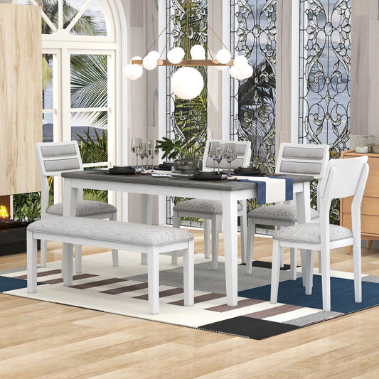 Bellemave Dining Table Set for 6, Includes Dining Table, 4 Upholstered Chairs & Bench, Wooden Classic and Traditional Style Dining Set for Living Room¡°¨GWhite¡°?