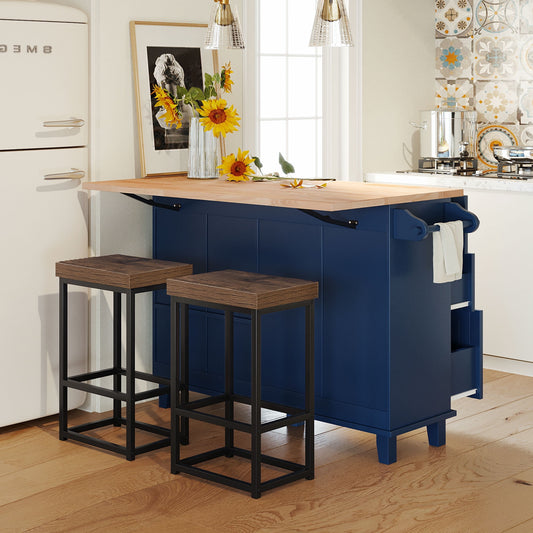 Bellemave Combo Kitchen Island Seating & Storage Unit, Solid Wood Counter Height, Blue