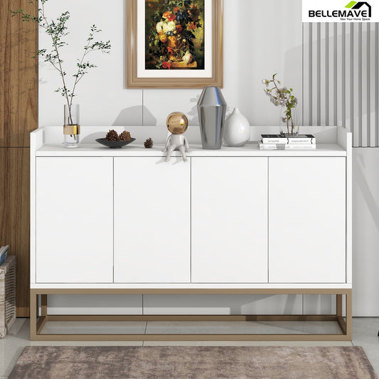Bellemave Modern Accent Console Sideboard Buffet Cabinet, Kitchen Storage Table, Adjustable Shelf, Free Standing (White)