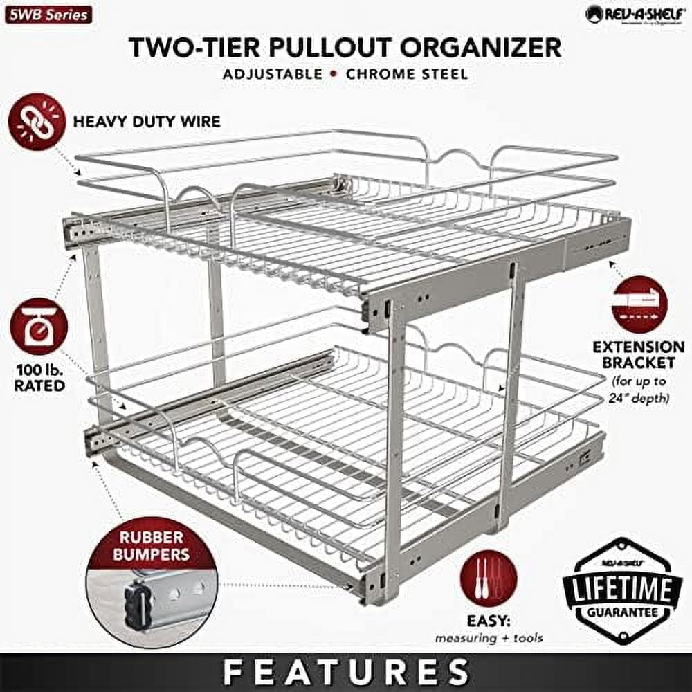 2-Tier Kitchen Cabinet Pull Out and Drawer Organizer Slide Out Pantry Basket in Multiple Sizes 9 x 22 In 5WB2-0922CR-1