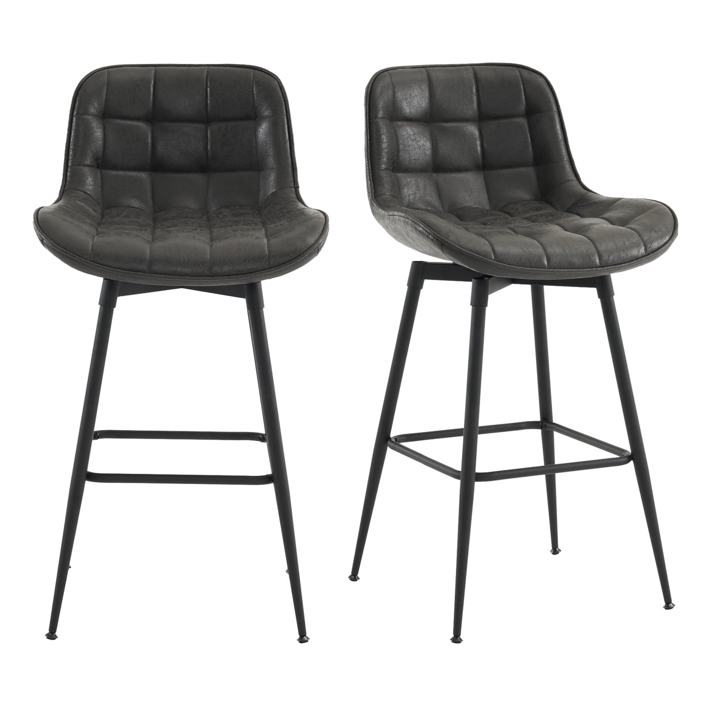 26in Bar Stools Set of 2, 360?? Swivel Counter Bar Stool with Back, Mid-Century Modern, Suede Fabric Barstool Chair for Kitchen Island, Bar Counter,Black Gray