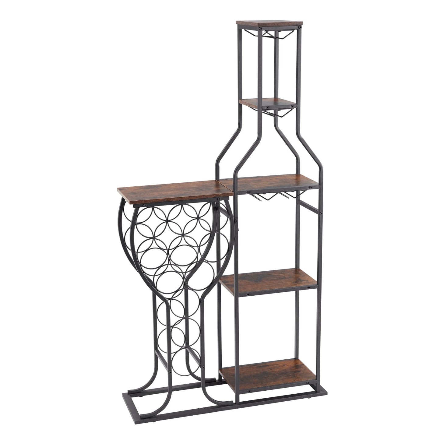 Elegant 5-Tier Freestanding Wine Bakers Rack with Hanging Wine Glass Holder - 11 Bottle Capacity Storage Shelves for Liquor and Wine in Kitchen or Dining Room - Stylish Wine Storage Home