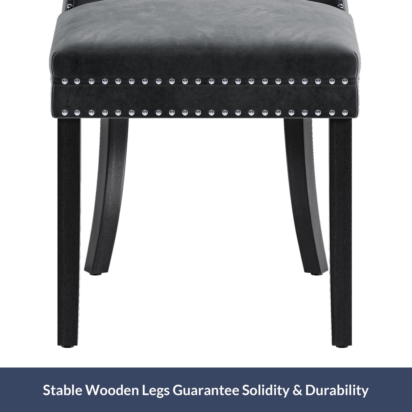 BELLEZE Upholstered Dining Chairs Set of 2, Velvet Luxury Dining Room Chairs with Button Back, Nailhead Trim, Pull-ring, Solid Wood Legs for Kitchen, Living Room, Restaurant - Chandler (Grey)