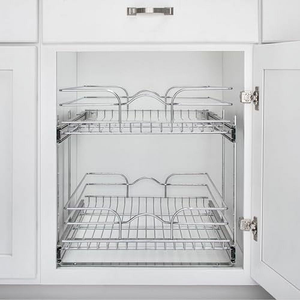 2-Tier Kitchen Cabinet Pull Out and Drawer Organizer Slide Out Pantry Basket in Multiple Sizes 9 x 22 In 5WB2-0922CR-1