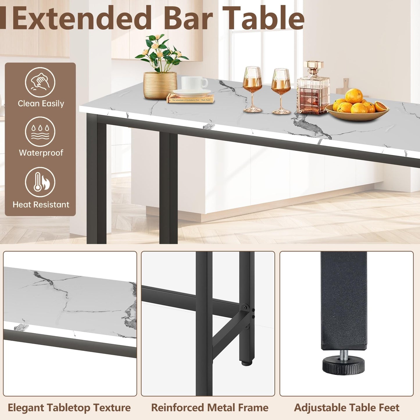 Enyopro 4 Piece High Countertop Dining Set, Bar Table with 3 Tall Chairs, Ideal for Apartment, Kitchen, White