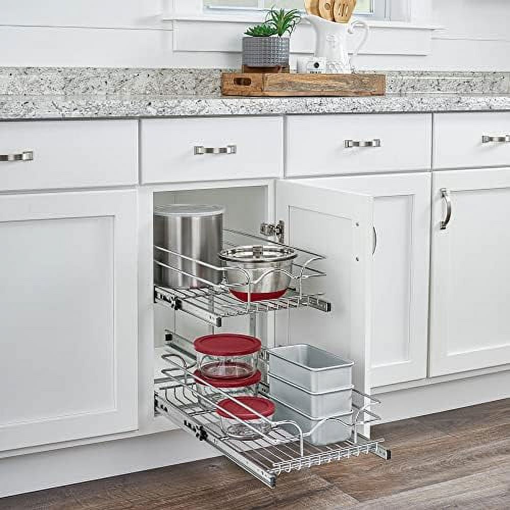2-Tier Kitchen Cabinet Pull Out and Drawer Organizer Slide Out Pantry Basket in Multiple Sizes 9 x 22 In 5WB2-0922CR-1