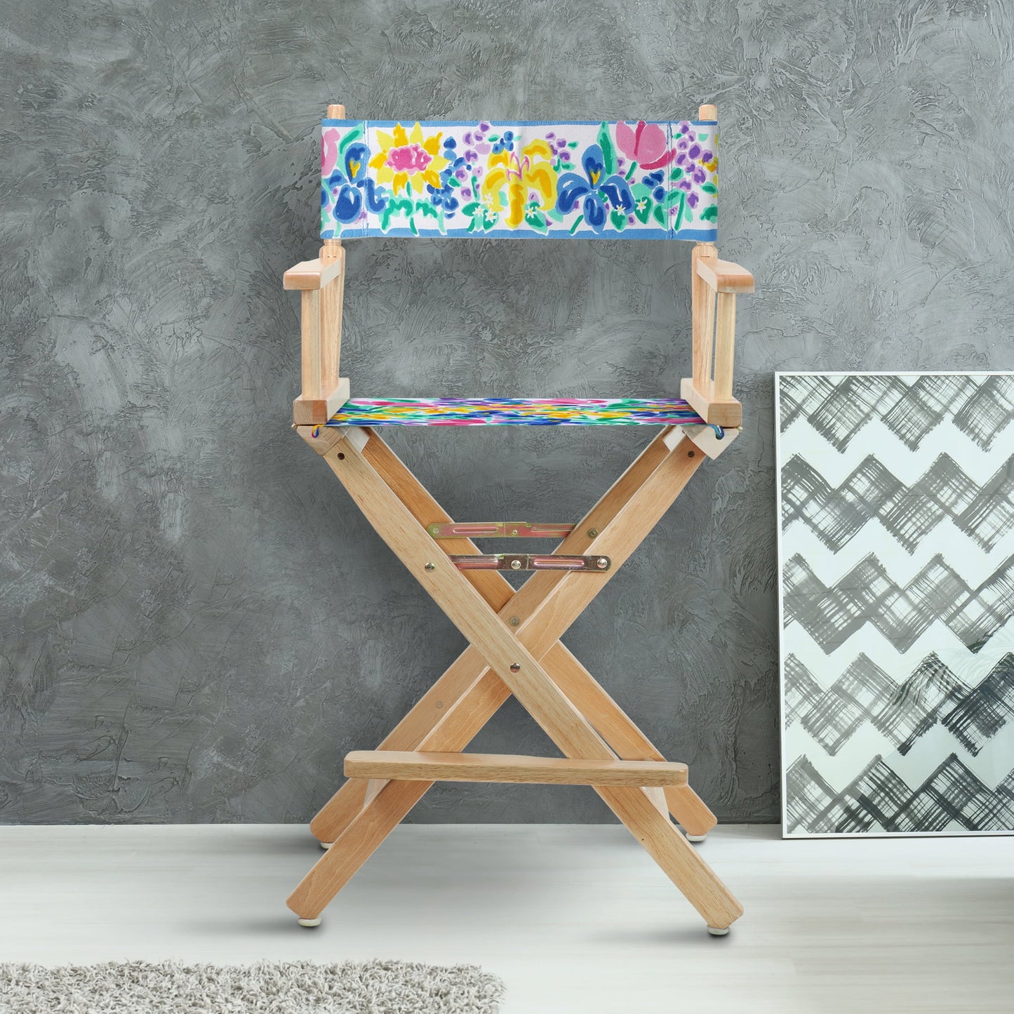 24in Director's Chair Natural Frame-Garden Flowers