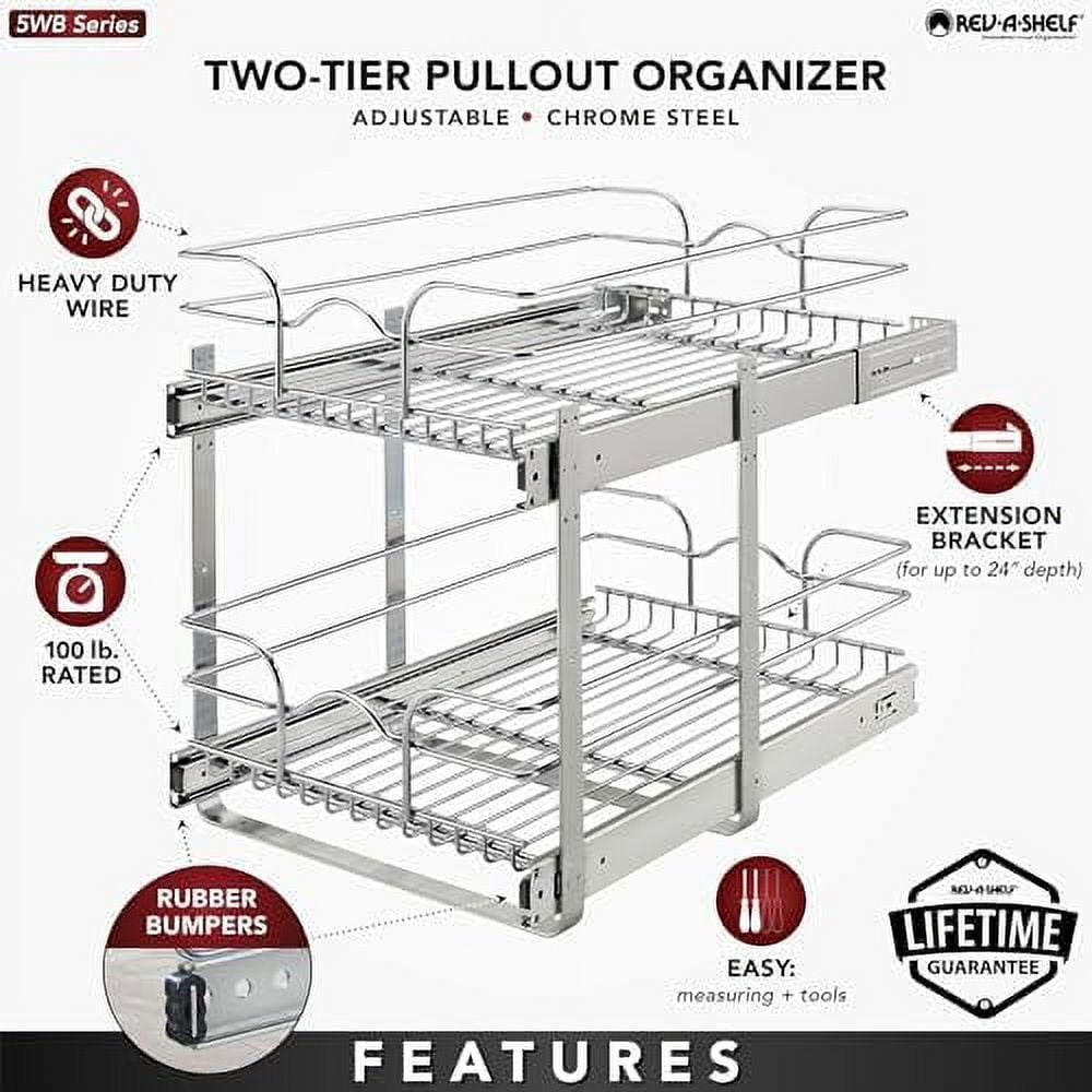 2-Tier Kitchen Cabinet Pull Out and Drawer Organizer Slide Out Pantry Basket in Multiple Sizes 9 x 22 In 5WB2-0922CR-1