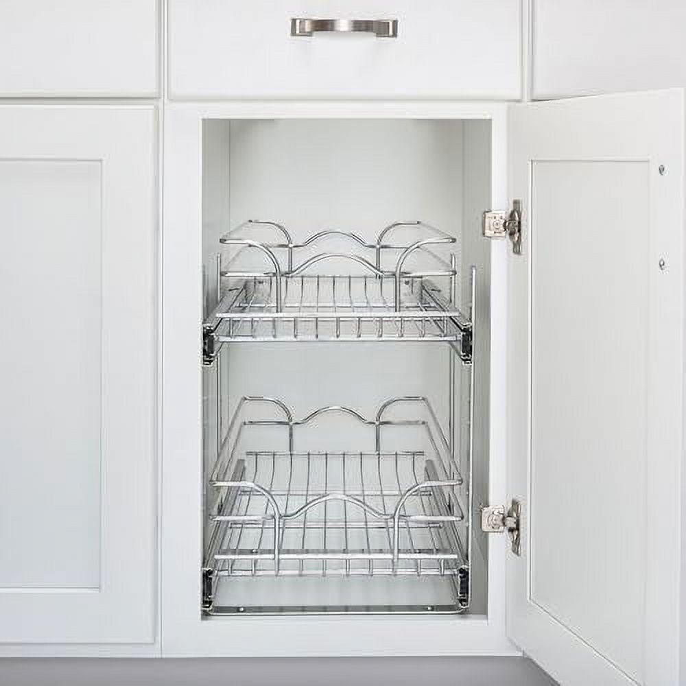 2-Tier Kitchen Cabinet Pull Out and Drawer Organizer Slide Out Pantry Basket in Multiple Sizes 9 x 22 In 5WB2-0922CR-1