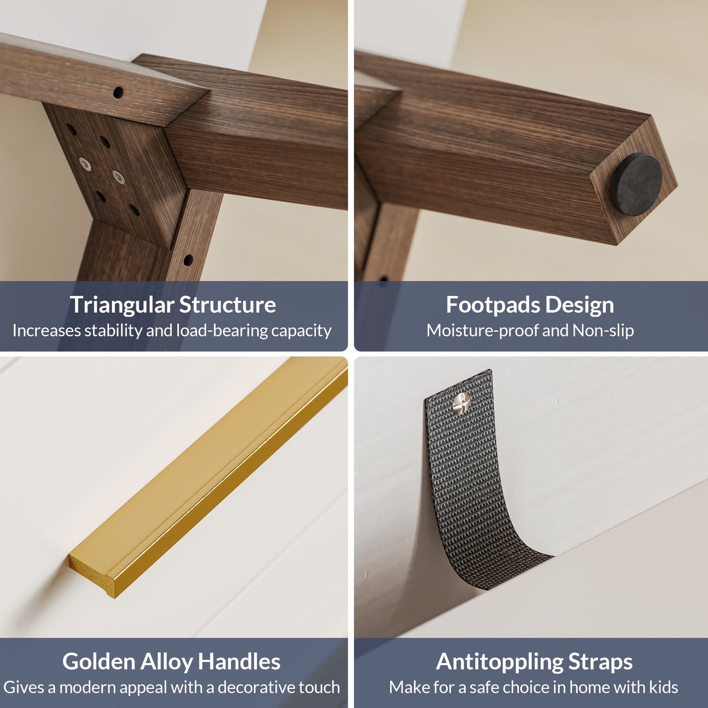 BELLEZE Modern Sideboard, Sideboard Buffet Cabinet with 3 Drawers & 2 Doors, Accent Cabinet for Dining Room, Hallway, Bedroom, or Kitchen - Troy (White)