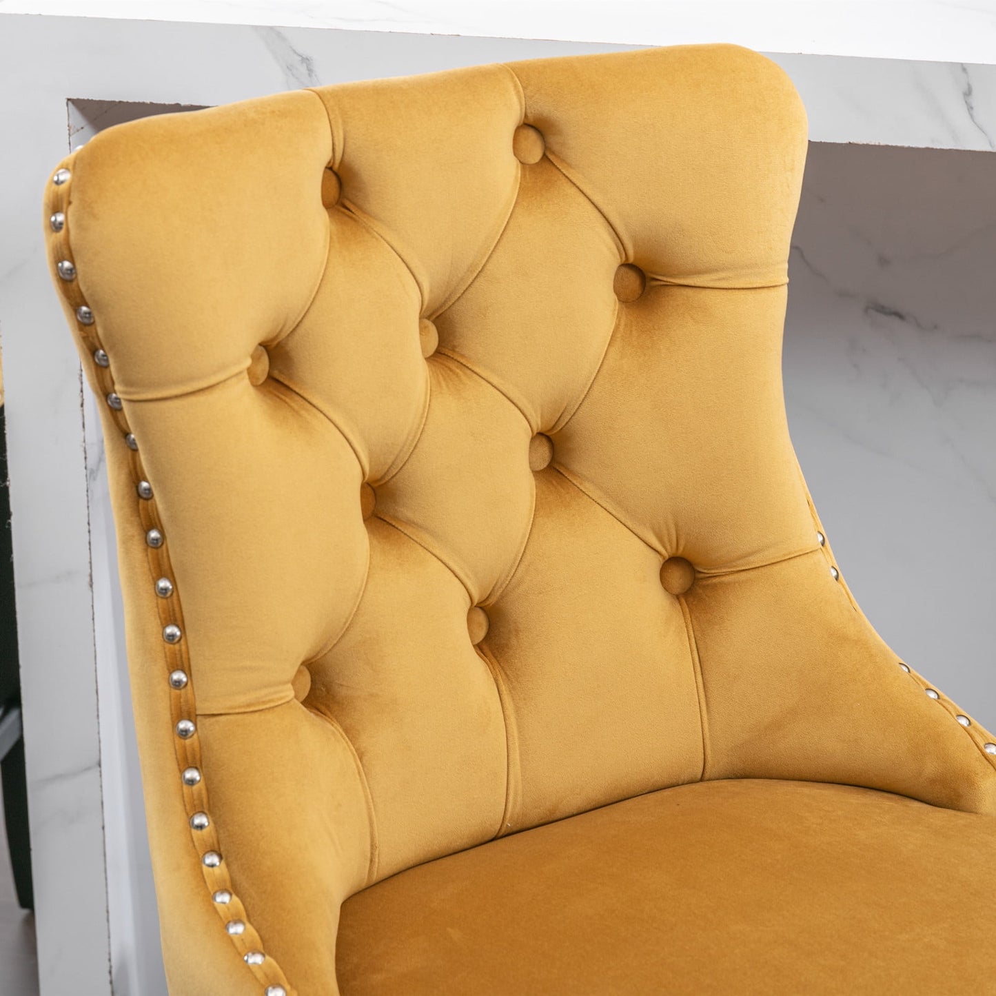 27in Contemporary Padded Bar Stools, Tufted Velvet Upholstered Barstools with Button Tufted Decoration, Chrome Nailhead Trim, Footrest and Solid Wood Legs (Gold,Set of 4)