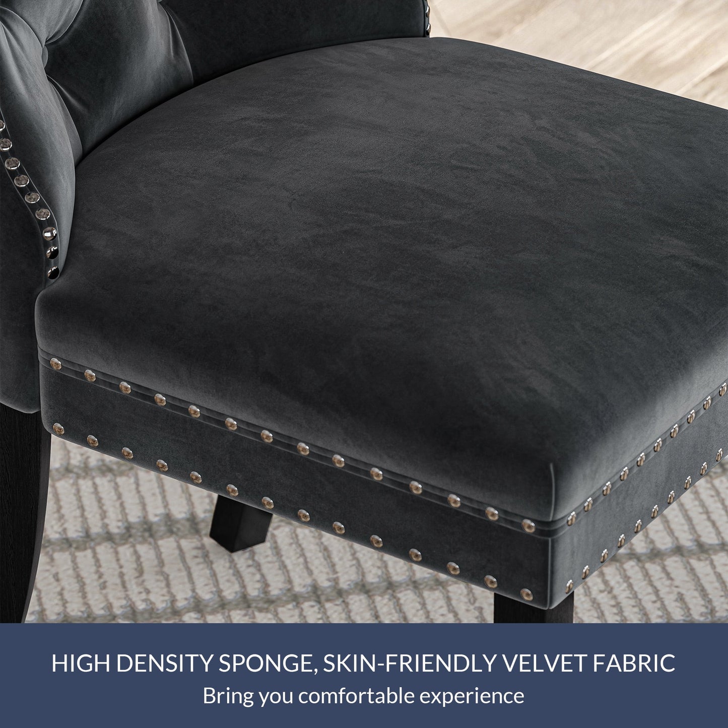 BELLEZE Upholstered Dining Chairs Set of 4, Velvet Luxury Dining Room Chairs with Button Back, Nailhead Trim, Pull-ring, Solid Wood Legs for Kitchen, Living Room, Restaurant - Chandler (Beige)