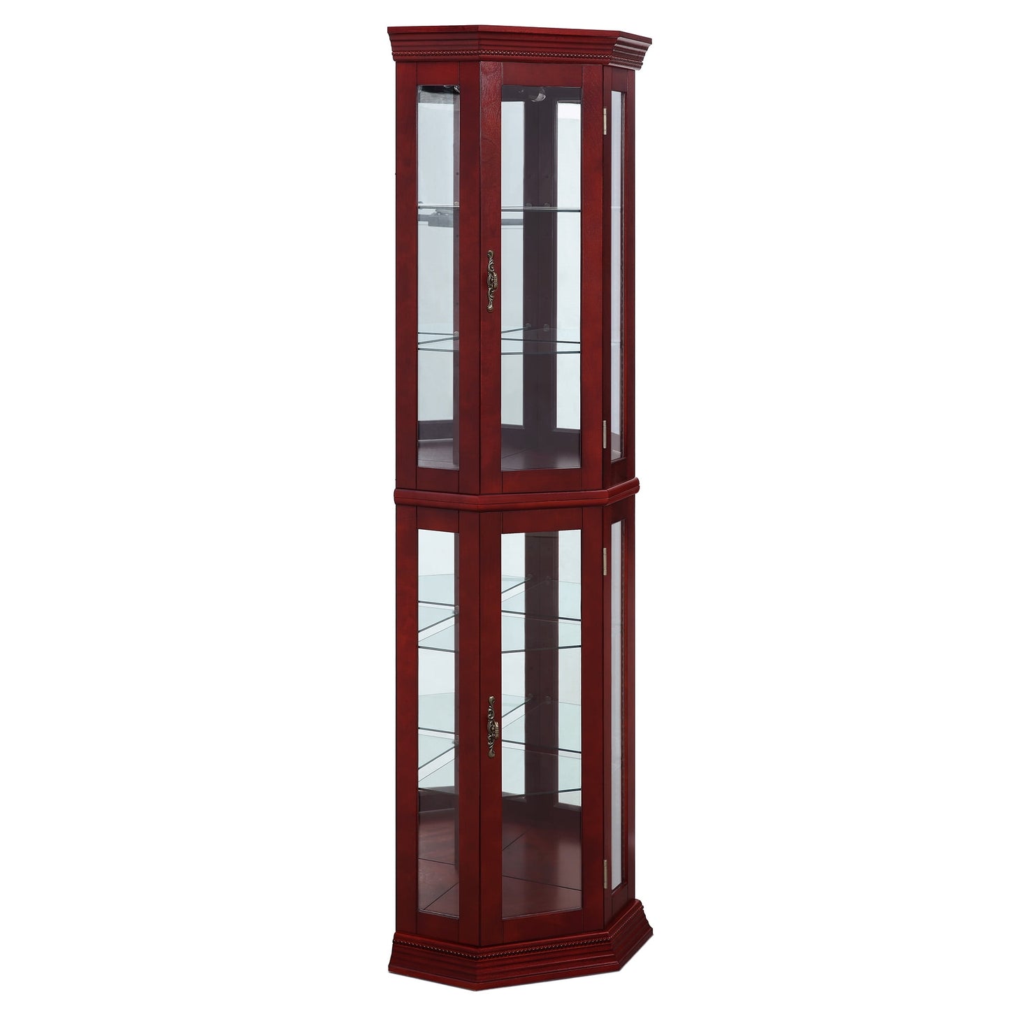 BELLEZE Lorona Floor Standing 5 Sided Lighted Corner Curio Cabinet, Cherry
