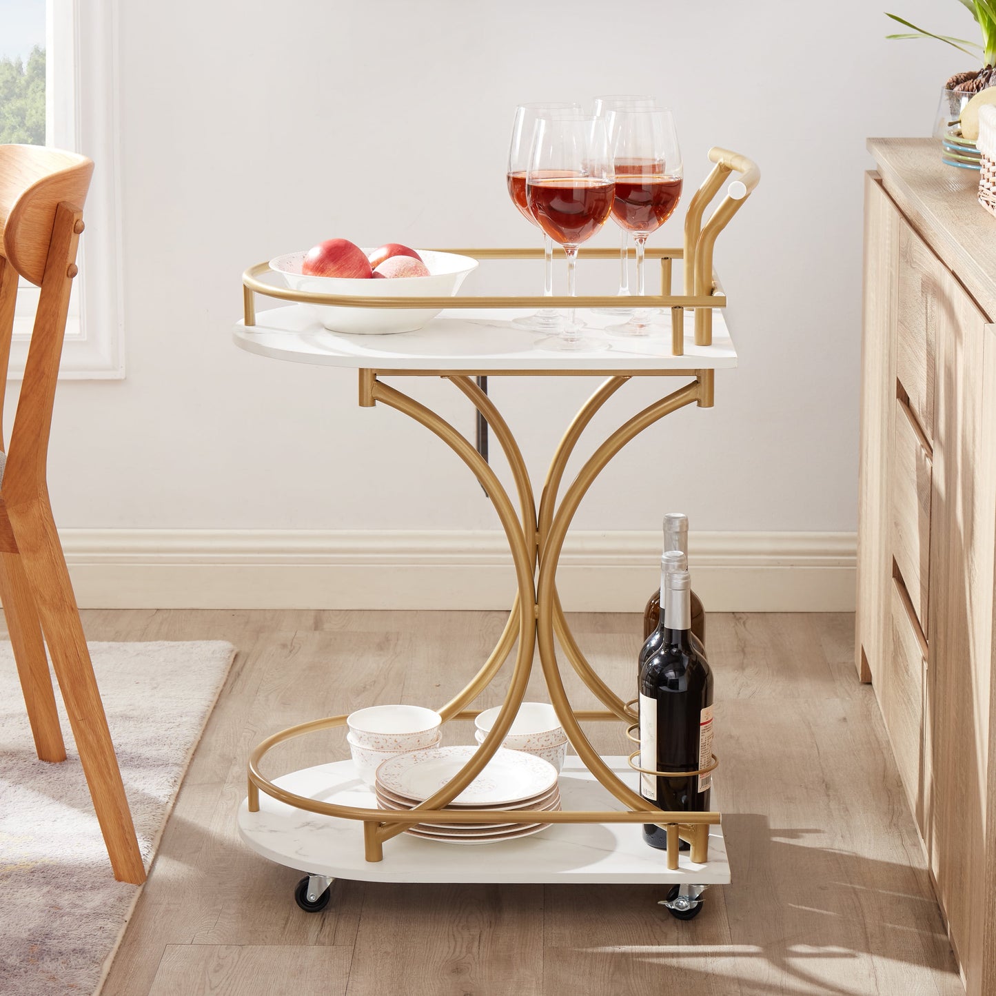 2-Tier Industrial Bar Cart with Wine Rack - Enterta Style