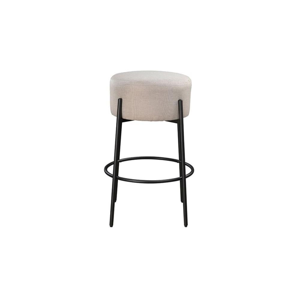 29in Barstool Black Steel Legs with Beige Fabric Upholstered Seat (Set of 2)