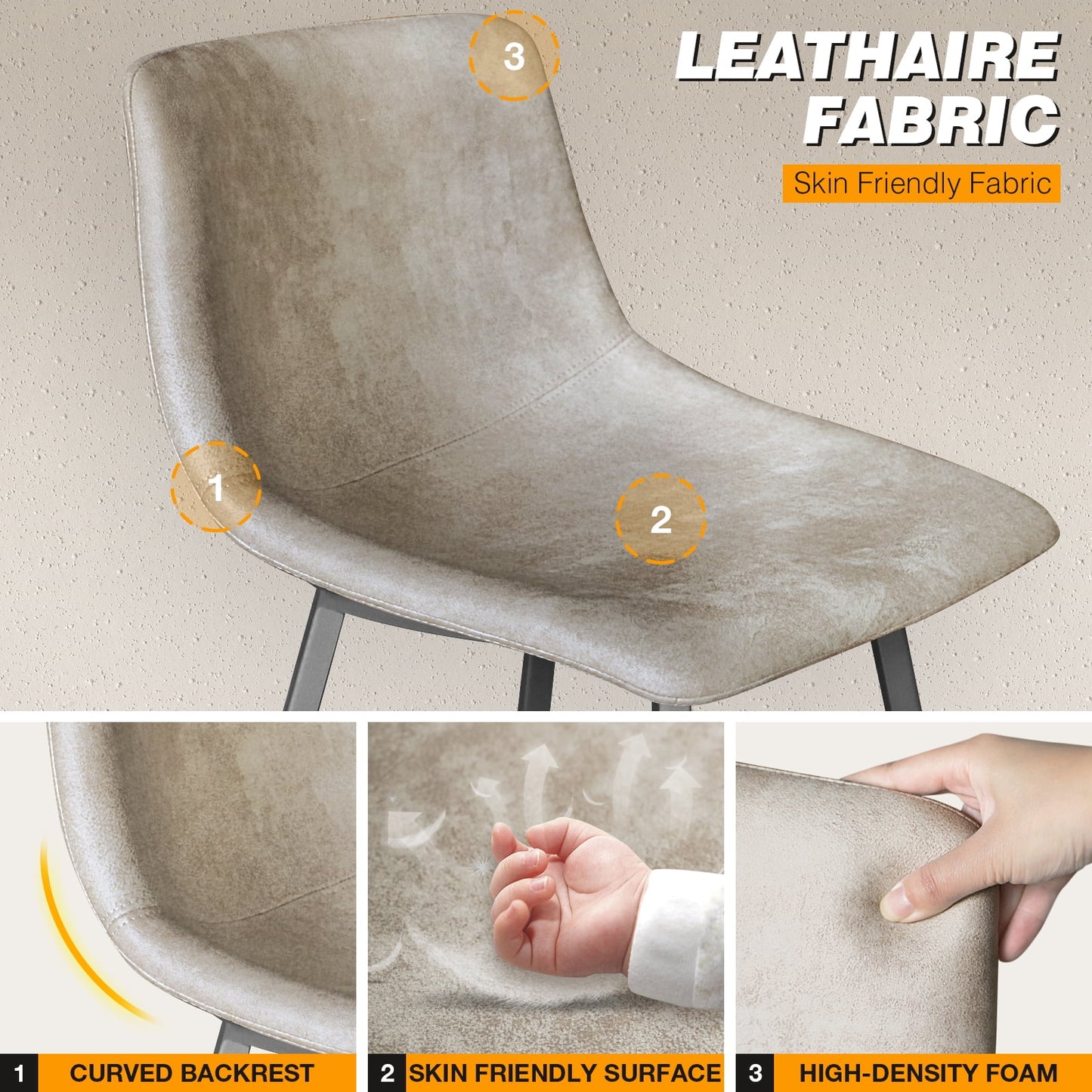 24 Tech Cloth Counter Height Bar Stools, Beige, Set of 2, Metal Frame