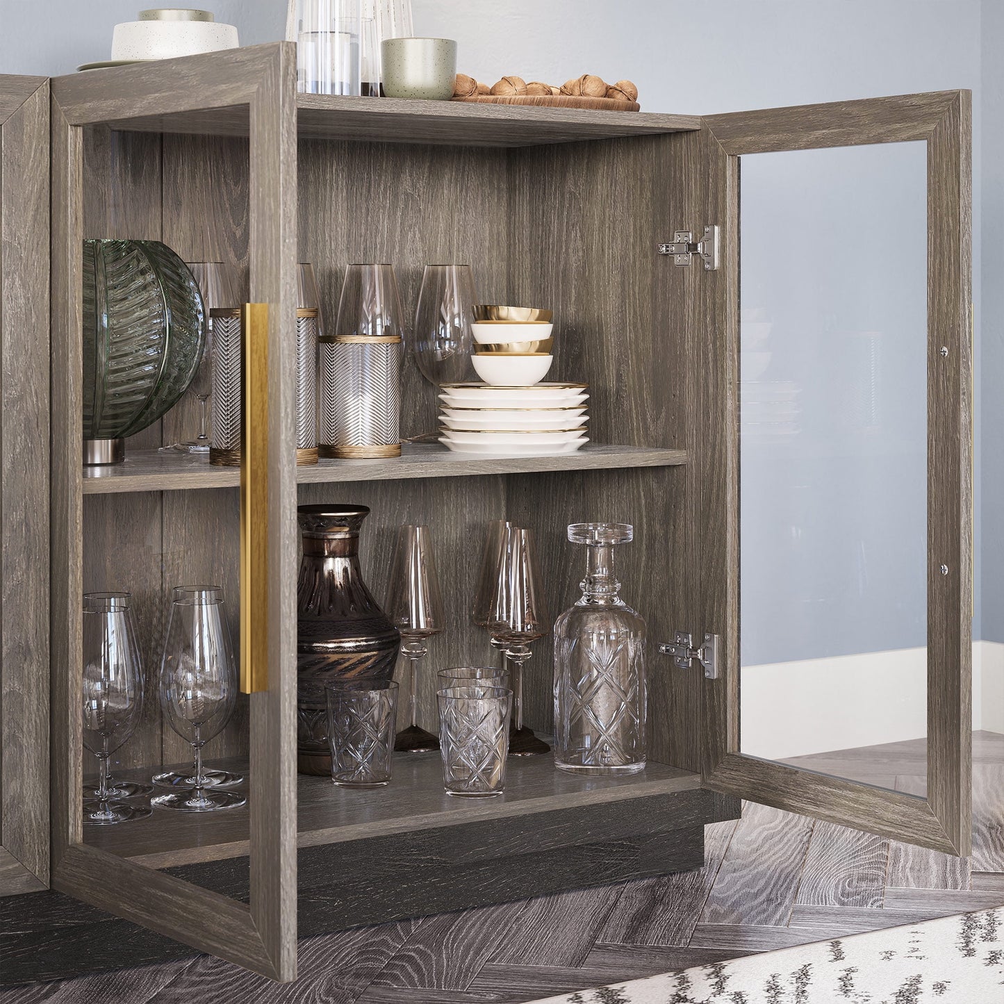 BELLEZE Sideboard, Modern Wood & Glass, Kitchen/Dining Room Furniture - Brixston, Brown