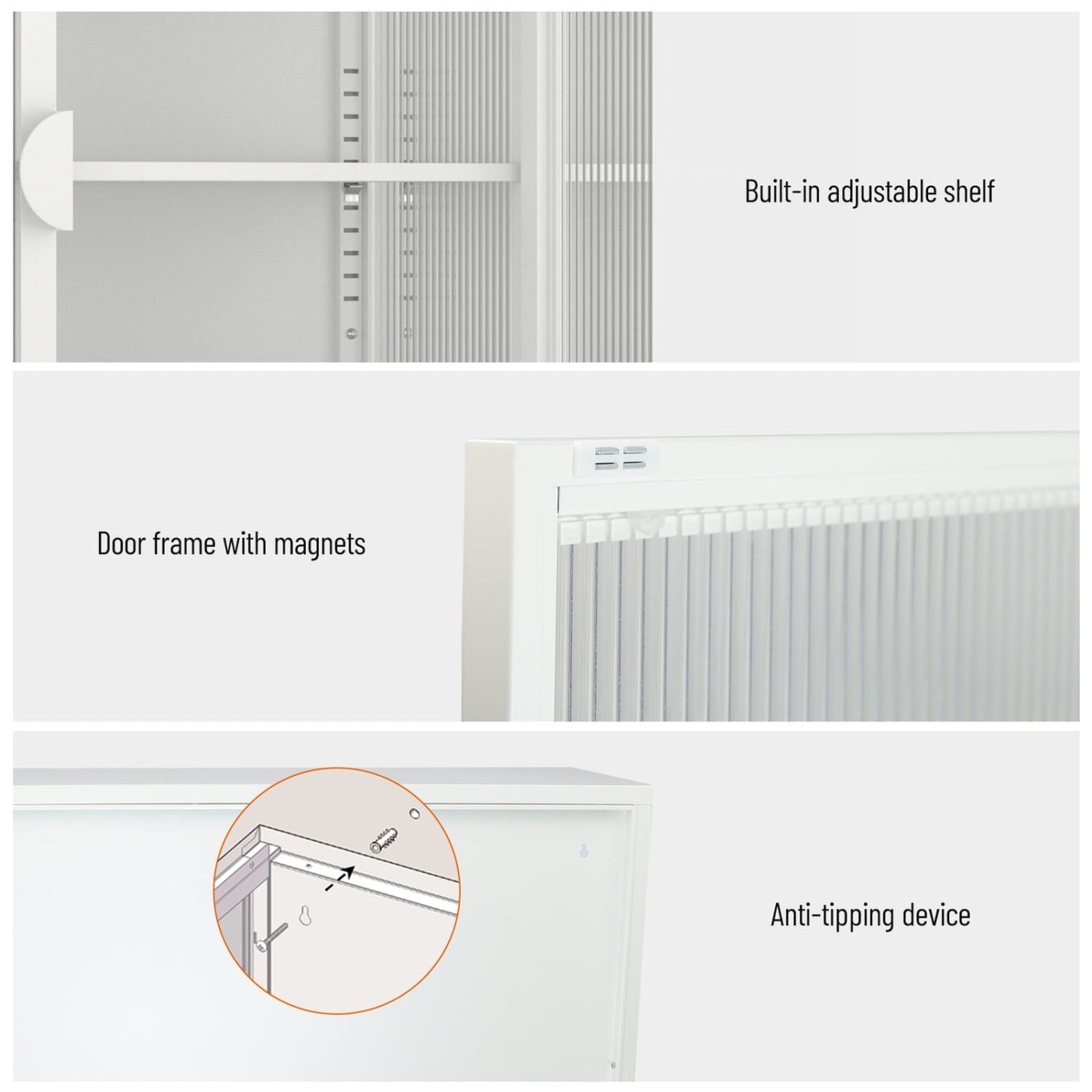 2-Tier Stylish Tempered Glass Cabinet, Fluted Glass Sideboard Buffet Cabinet with 2 Door, Modern Enclosed Cupboard Adjustable Shelf U-shaped Leg for Kitchen Living Room ,Blue