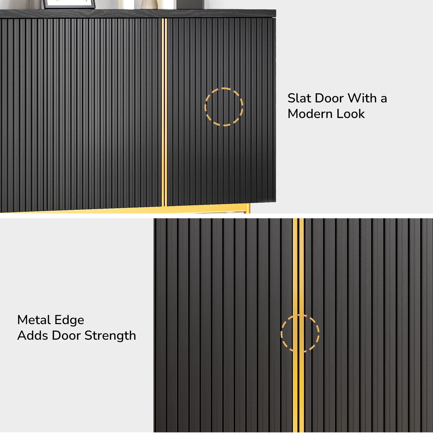 BELLEZE Sideboard Buffet Cabinet, 63in Storage Cabinet with 4 Doors and Adjustable Shelves, Sideboard Cabinet for Dinning Room, Kitchen & Living Room - Colemen (Ebony)