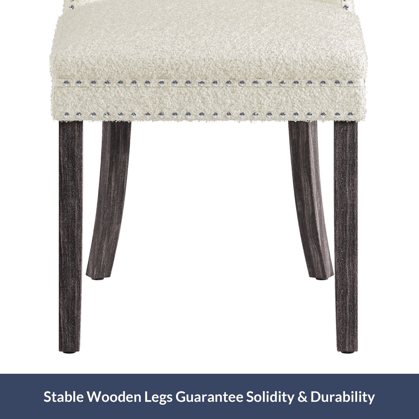 BELLEZE Upholstered Dining Chairs Set of 2, Teddy Fleece Luxury Dining Room Chairs with Button Back, Nailhead Trim, Pull-ring, Solid Wood Legs for Kitchen, Living Room, Restaurant - Chandler (White)