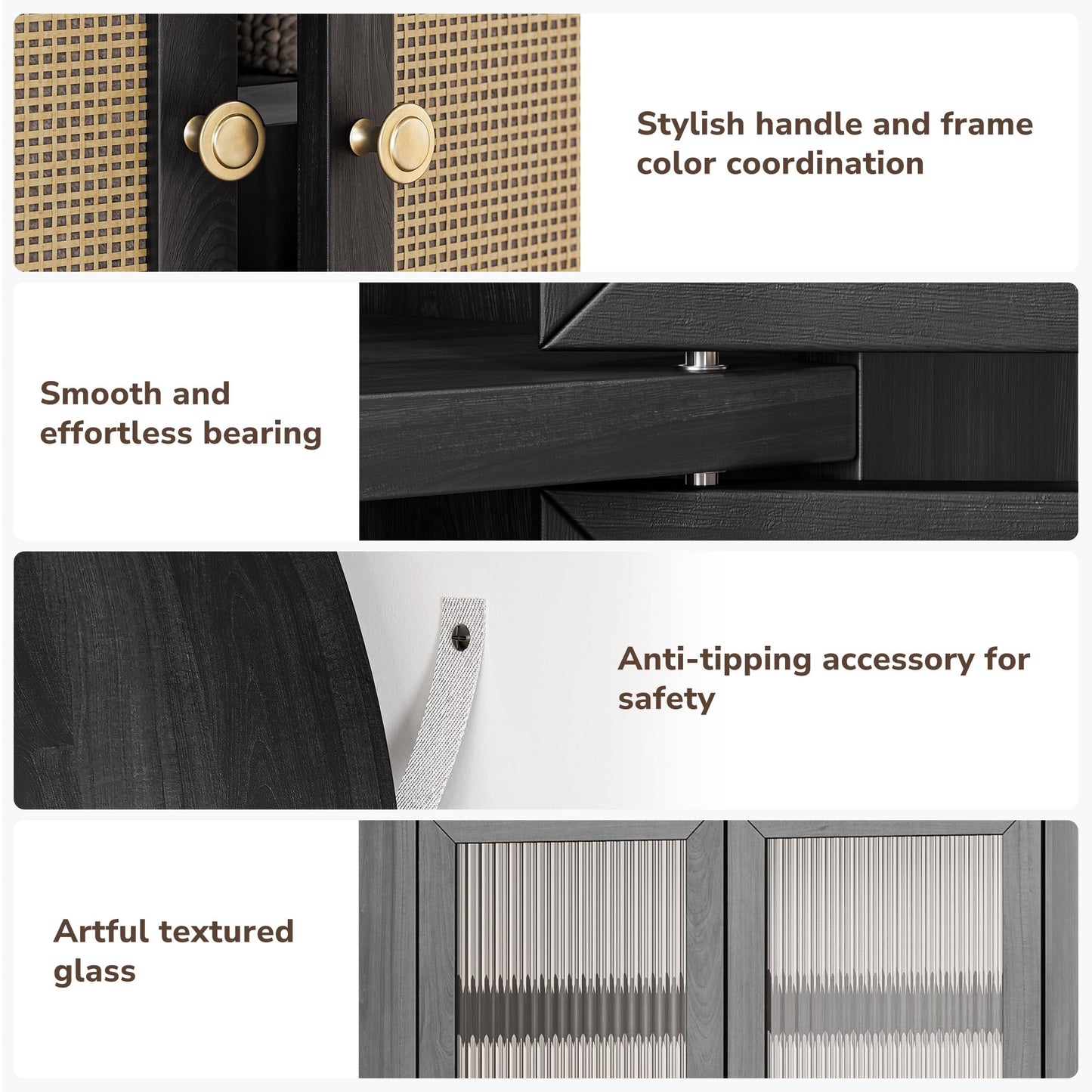 BELLEZE Treasures Classic Curio: 65 Inch Wood Furniture Cupboard, Ideal for Living Room and Kitchen