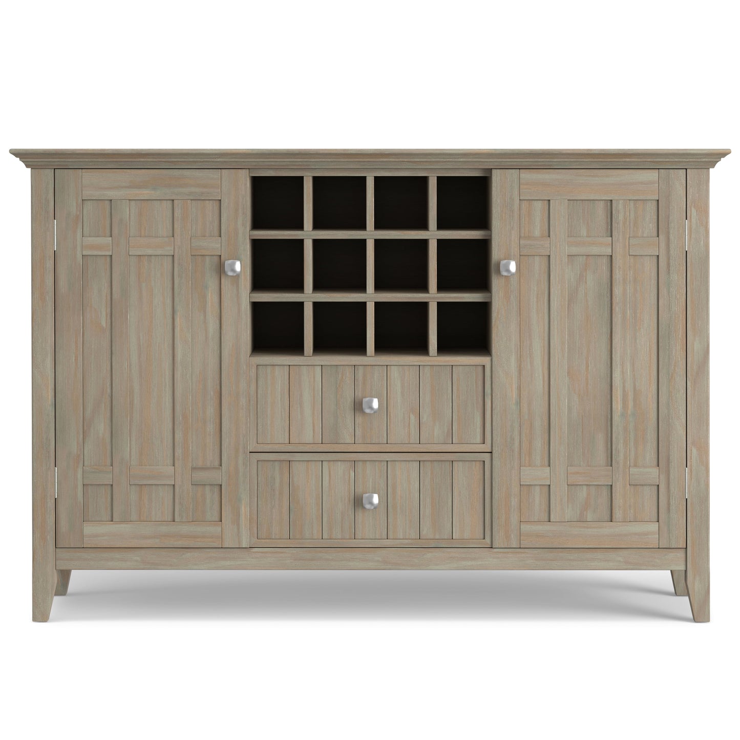 Simpli Home Bedford Wood 54in Transitional Sideboard Buffet and Wine Rack in Gray