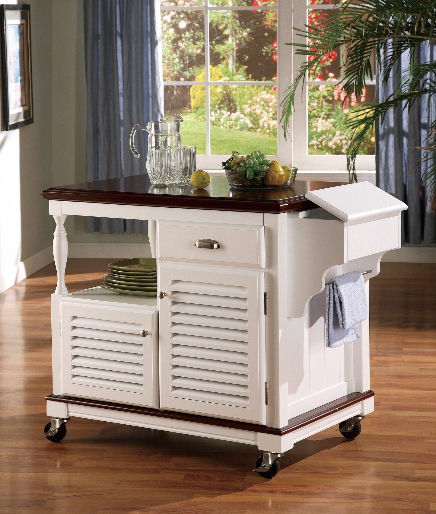 2-door Kitchen Cart Cherry and White