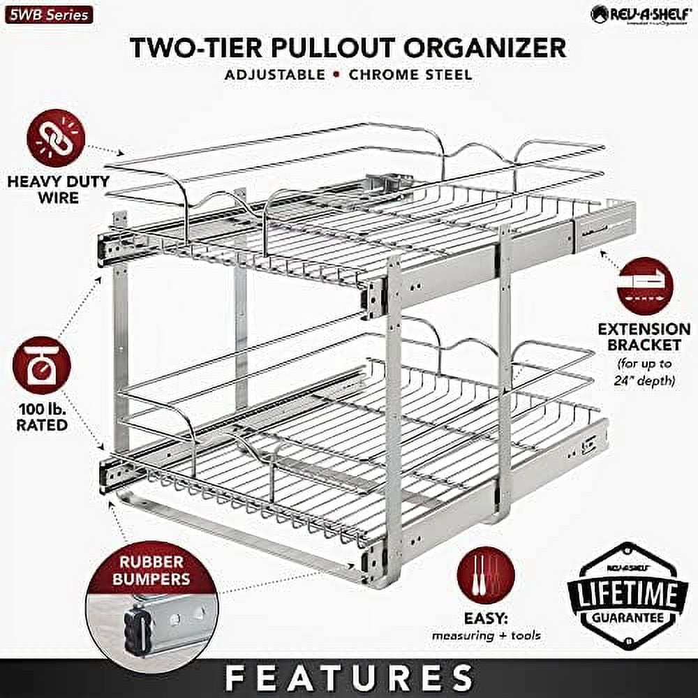 2-Tier Kitchen Cabinet Pull Out and Drawer Organizer Slide Out Pantry Basket in Multiple Sizes 9 x 22 In 5WB2-0922CR-1