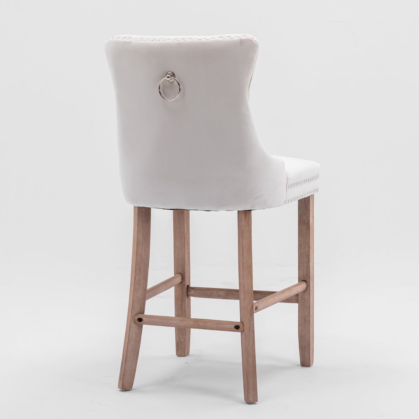 27in Contemporary Padded Bar Stools, Tufted Velvet Upholstered Barstools with Button Tufted Decoration, Chrome Nailhead Trim, Footrest and Solid Wood Legs (Beige,Set of 4)