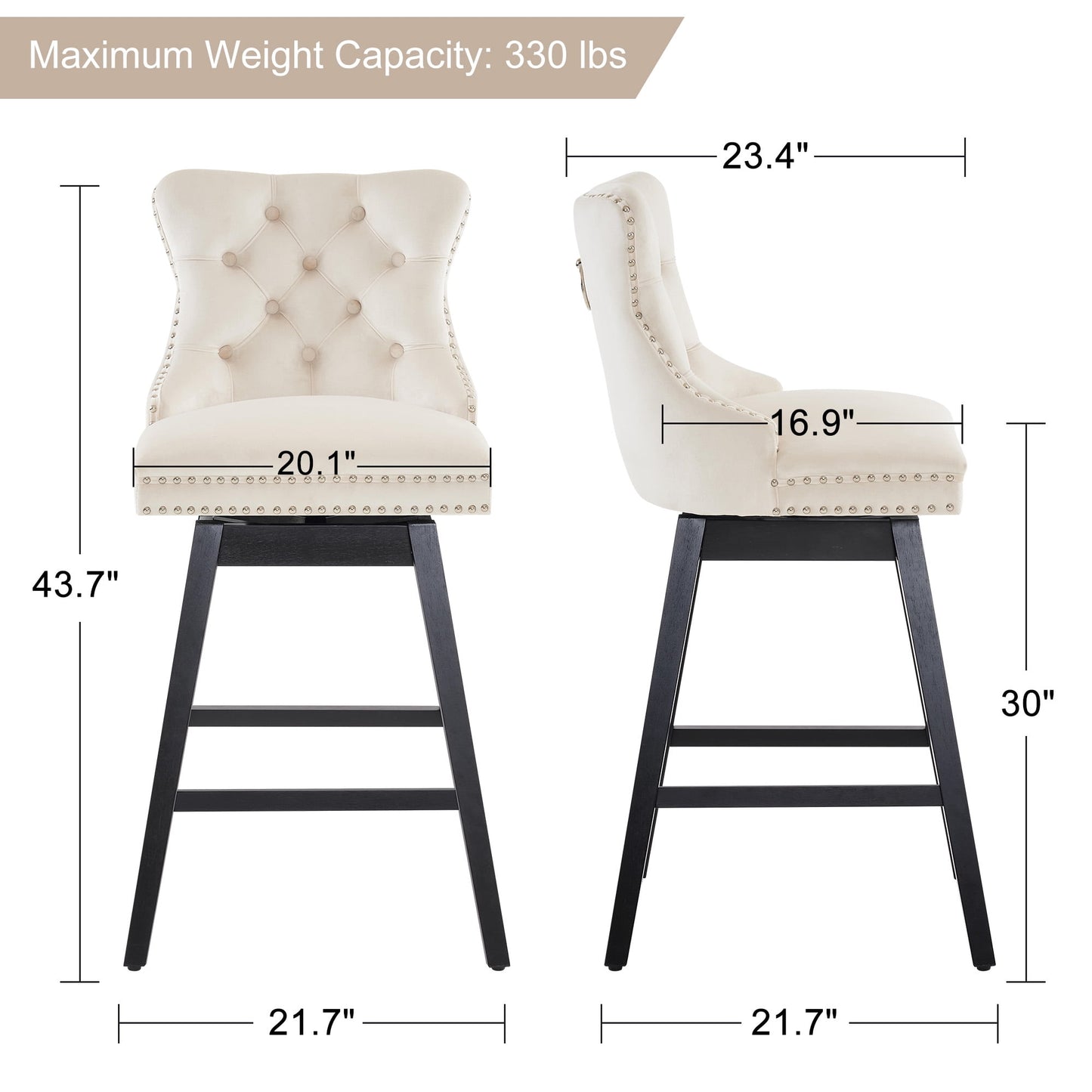 TEWLOSS Swivel Bar Stools Set of 4 Velvet Barstools for Kitchen Island (30in , Beige)