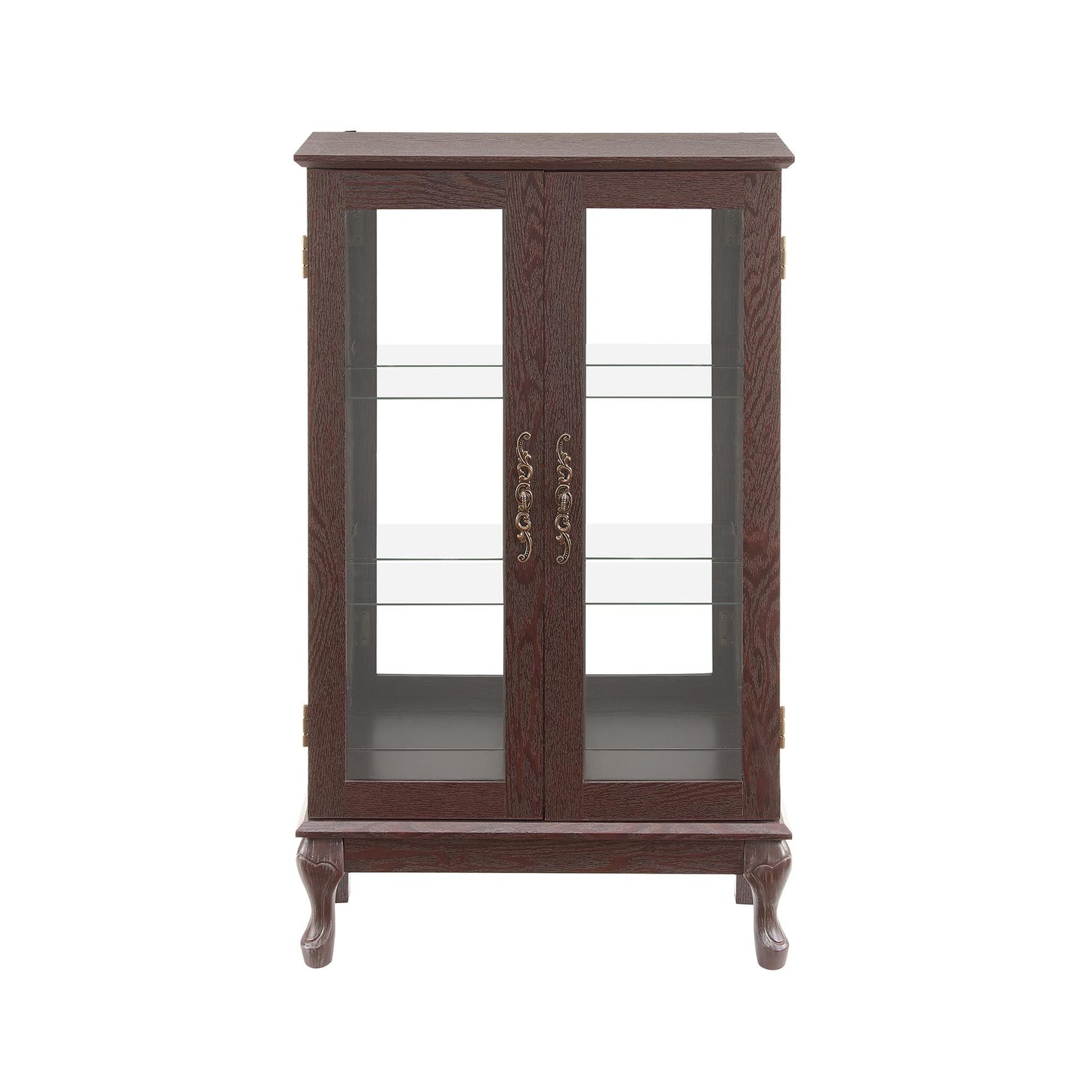 2 Doors Curio Cabinet Adjustable Shelves Lighted Display Retro Style Mirrored Back Elegant Display Cabinet 43.79in H x 25.99in W Vintage Charm